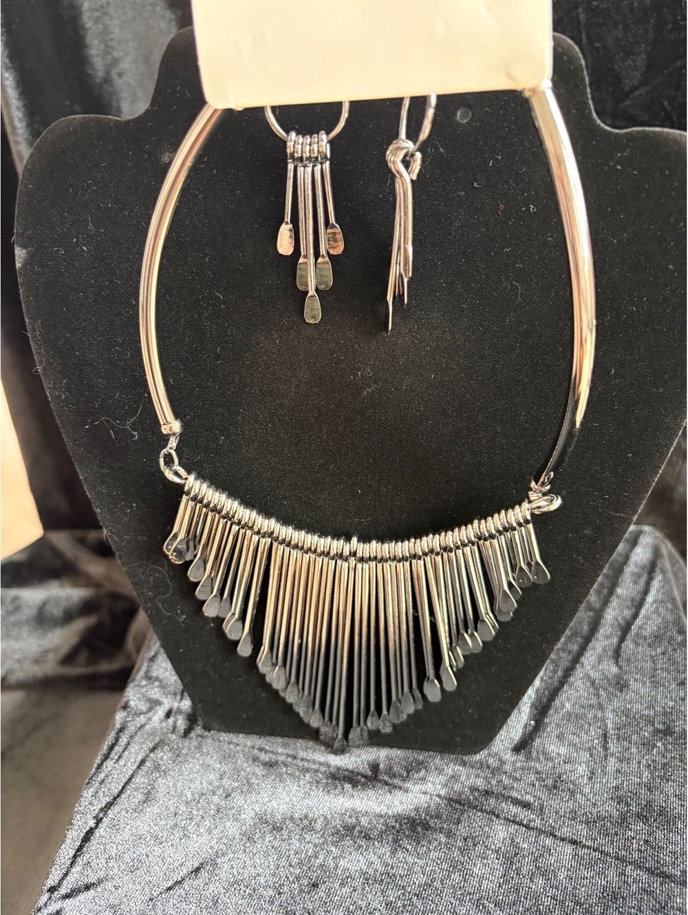 Silver-Tone Statement Necklace and Matching Dangle Earrings Set